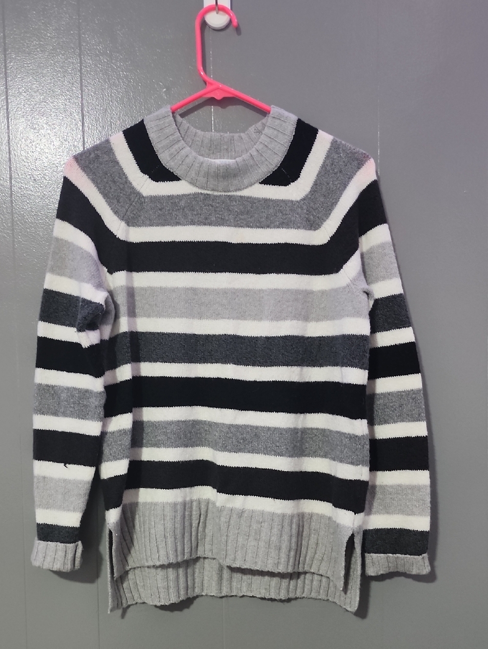 Time and Tru Black, Gray & White Striped Crewneck Sweater